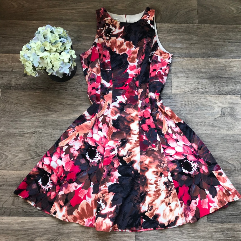 Maggy London Floral Midi Dress - Pink, Black, Brown